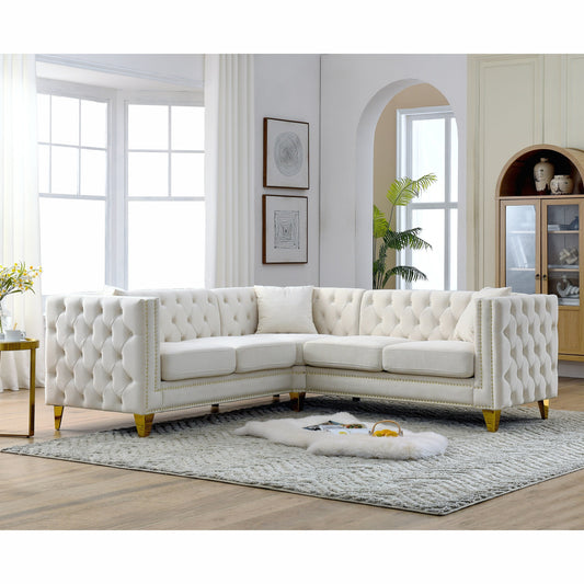 82.2'' Velvet L-Shaped 5-Seater Sofa with Nailhead Trim