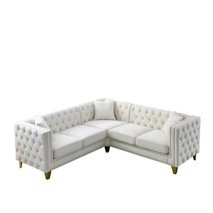 82.2'' Velvet L-Shaped 5-Seater Sofa with Nailhead Trim