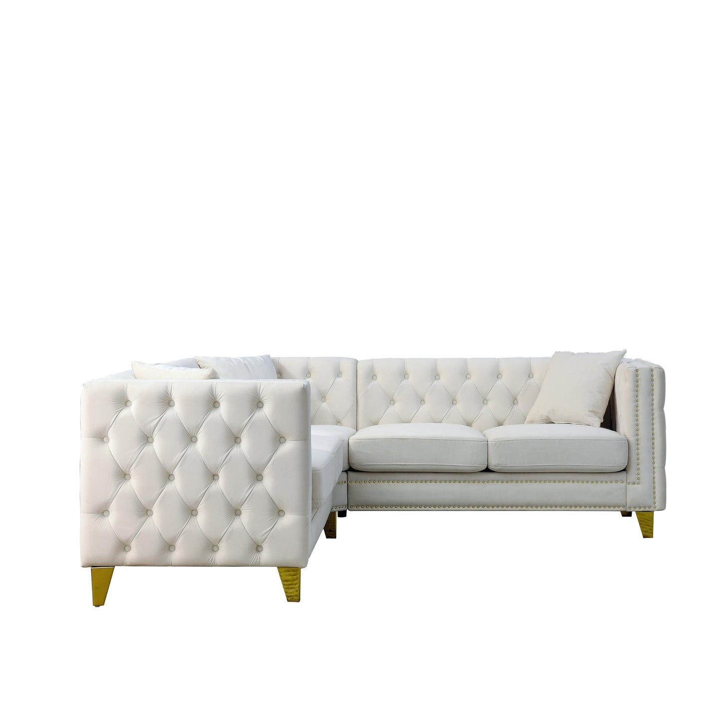 82.2'' Velvet L-Shaped 5-Seater Sofa with Nailhead Trim