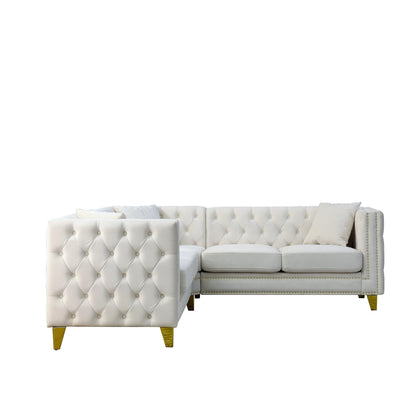 82.2'' Velvet L-Shaped 5-Seater Sofa with Nailhead Trim