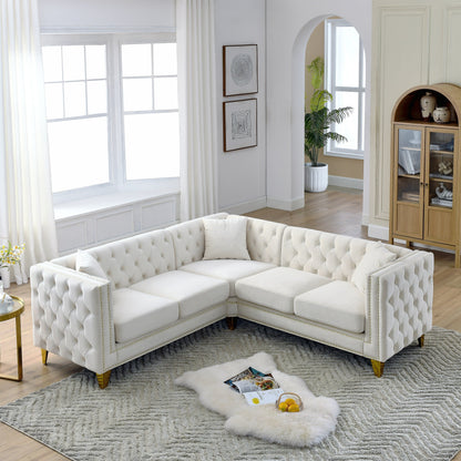 82.2'' Velvet L-Shaped 5-Seater Sofa with Nailhead Trim