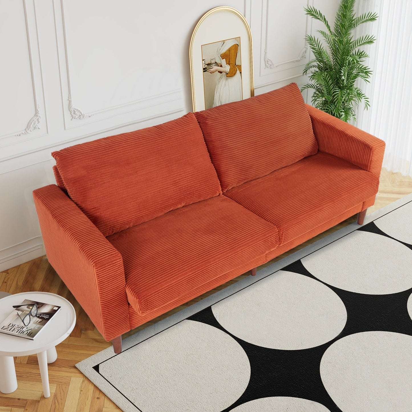 82.68 in. L Corduroy Mid-Century Modern Rectangle 2-Seater Loveseat with Square Arm