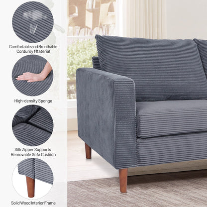 82.68 in. L Corduroy Mid-Century Modern Rectangle 2-Seater Loveseat with Square Arm