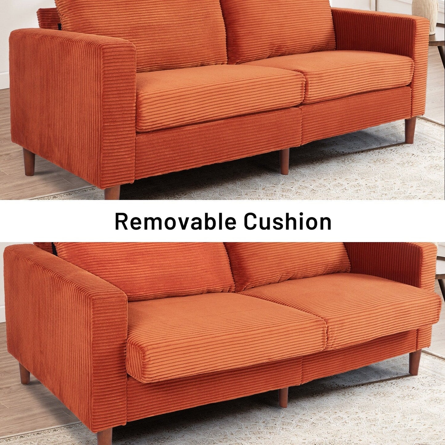 82.68 in. L Corduroy Mid-Century Modern Rectangle 2-Seater Loveseat with Square Arm