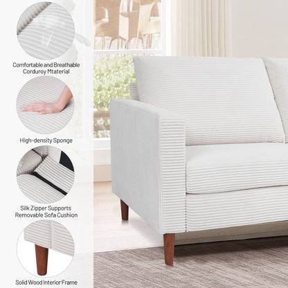 82.68 in. L Corduroy Mid-Century Modern Rectangle 2-Seater Loveseat with Square Arm