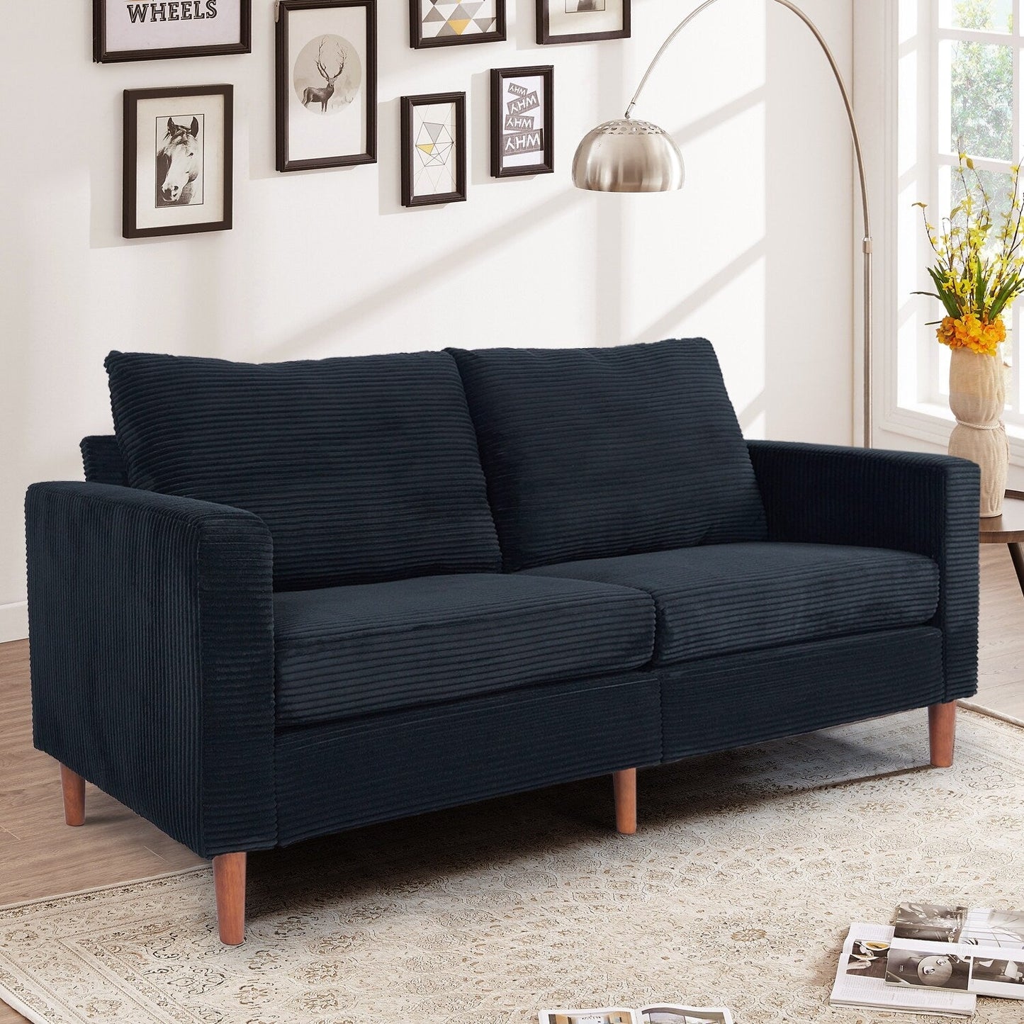 82.68 in. L Corduroy Mid-Century Modern Rectangle 2-Seater Loveseat with Square Arm