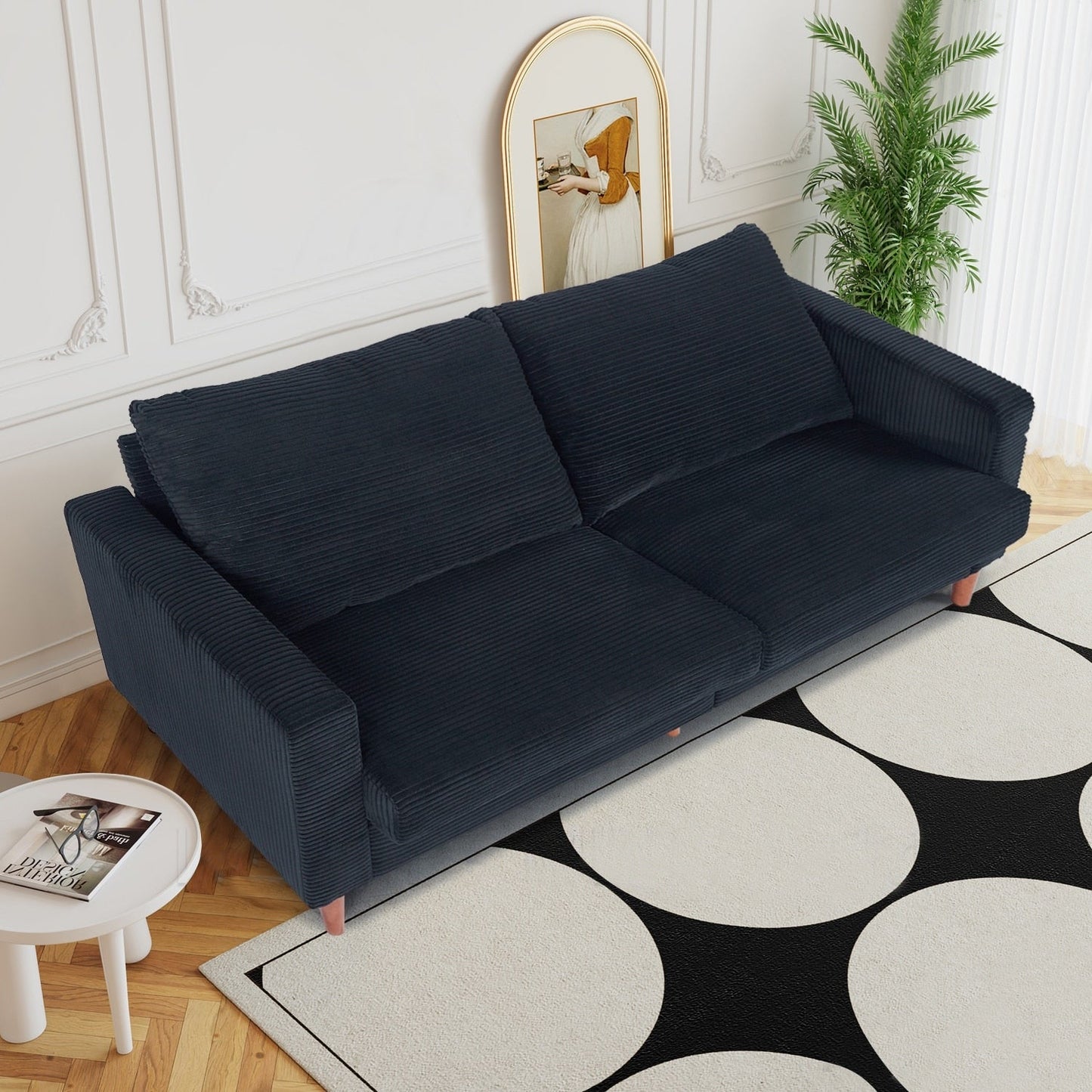 82.68 in. L Corduroy Mid-Century Modern Rectangle 2-Seater Loveseat with Square Arm