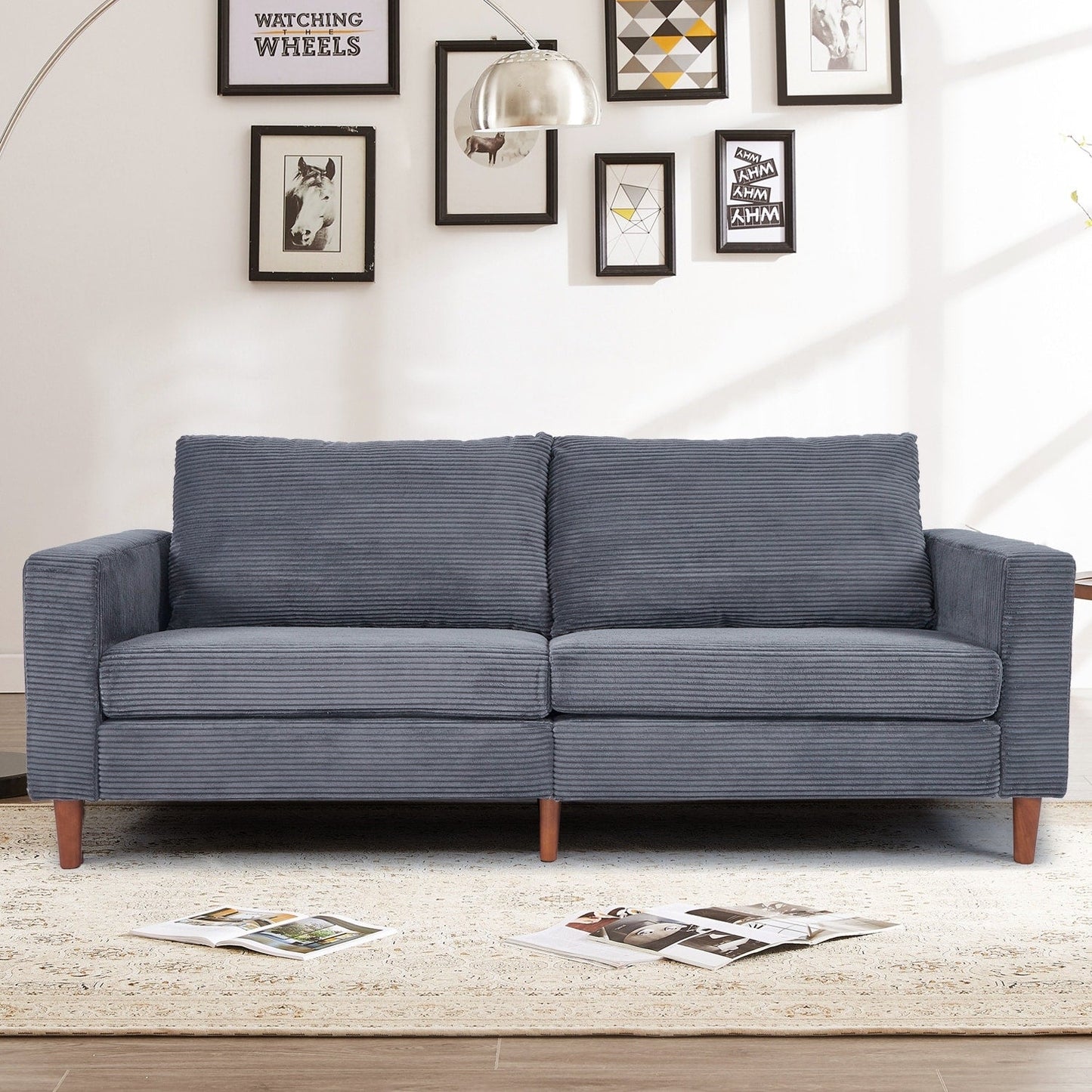 82.68 in. L Corduroy Mid-Century Modern Rectangle 2-Seater Loveseat with Square Arm