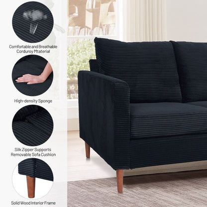 82.68 in. L Corduroy Mid-Century Modern Rectangle 2-Seater Loveseat with Square Arm