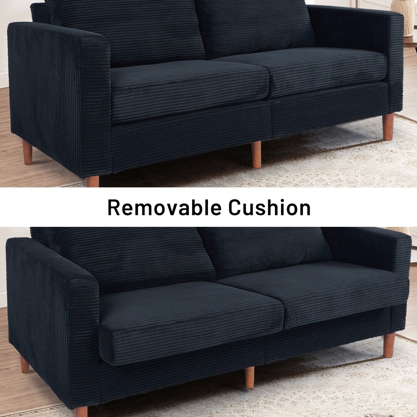 82.68 in. L Corduroy Mid-Century Modern Rectangle 2-Seater Loveseat with Square Arm