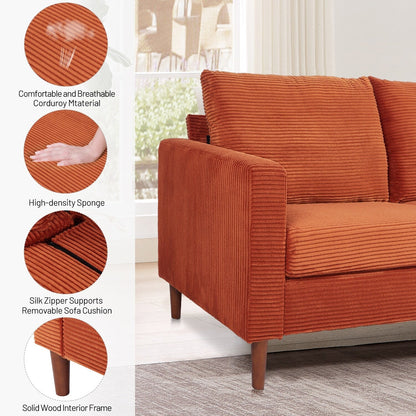 82.68 in. L Corduroy Mid-Century Modern Rectangle 2-Seater Loveseat with Square Arm