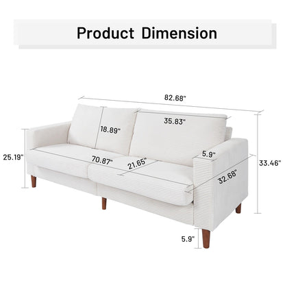 82.68 in. L Corduroy Mid-Century Modern Rectangle 2-Seater Loveseat with Square Arm