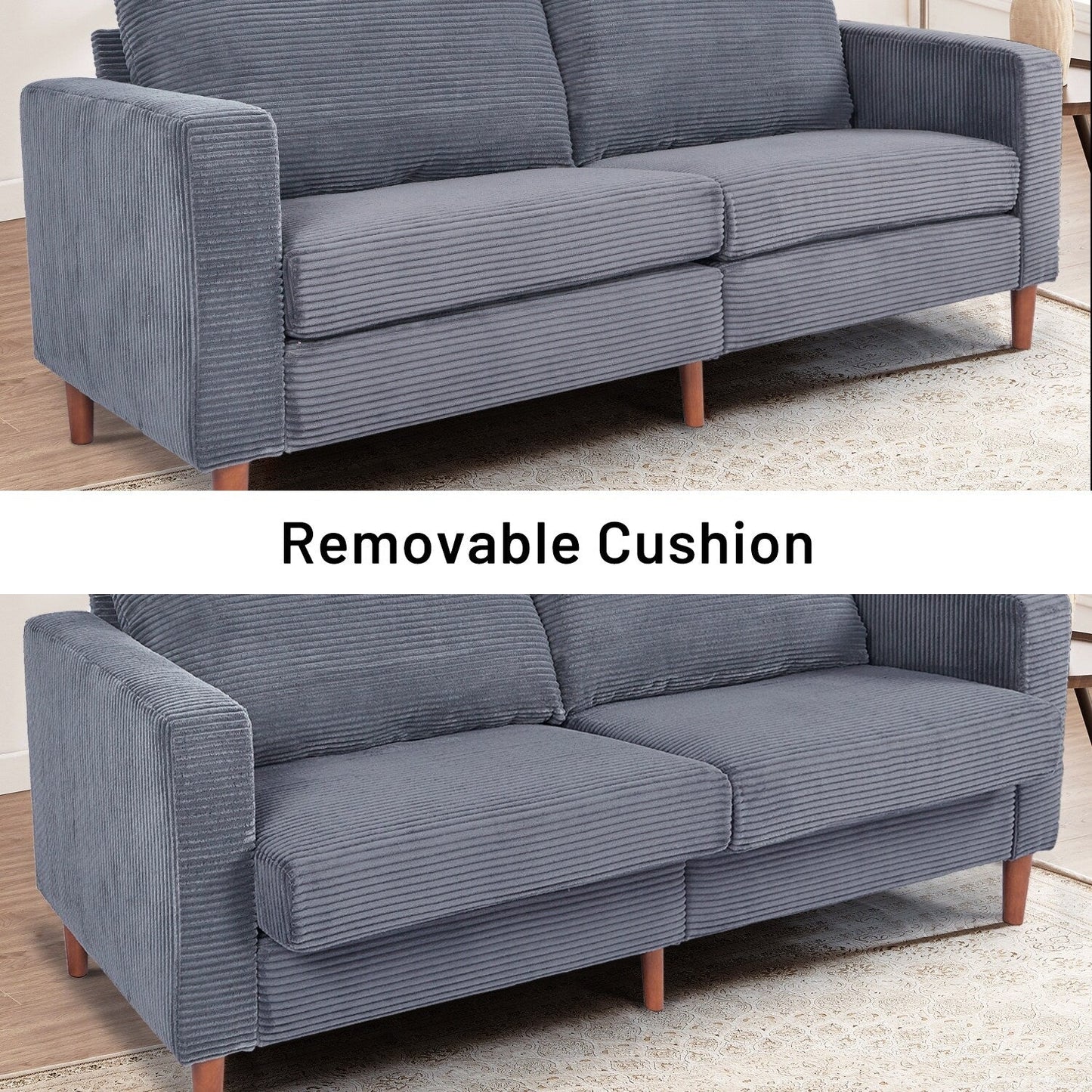 82.68 in. L Corduroy Mid-Century Modern Rectangle 2-Seater Loveseat with Square Arm