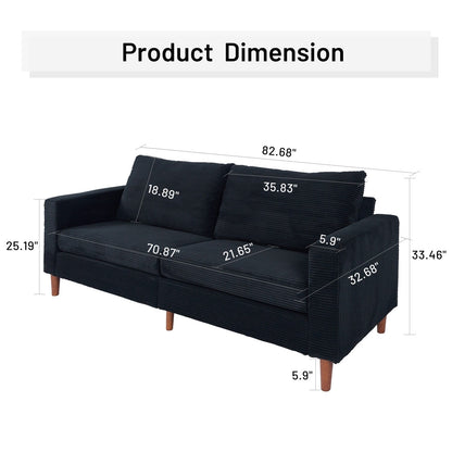 82.68 in. L Corduroy Mid-Century Modern Rectangle 2-Seater Loveseat with Square Arm