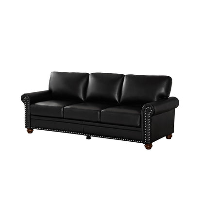 82.68 3-Seater Sofa PU Leather Sofa with Storage, Solid Wood And Metal Frame, 6-Leg Support, Under-Seat Storage Boxes