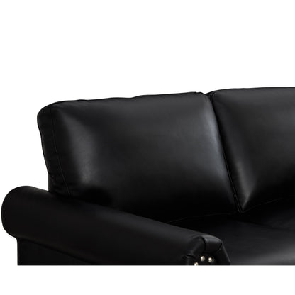 82.68 3-Seater Sofa PU Leather Sofa with Storage, Solid Wood And Metal Frame, 6-Leg Support, Under-Seat Storage Boxes