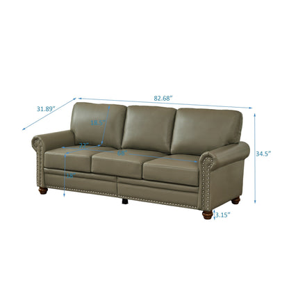 82.68 3-Seater Sofa PU Leather Sofa with Storage, Solid Wood And Metal Frame, 6-Leg Support, Under-Seat Storage Boxes