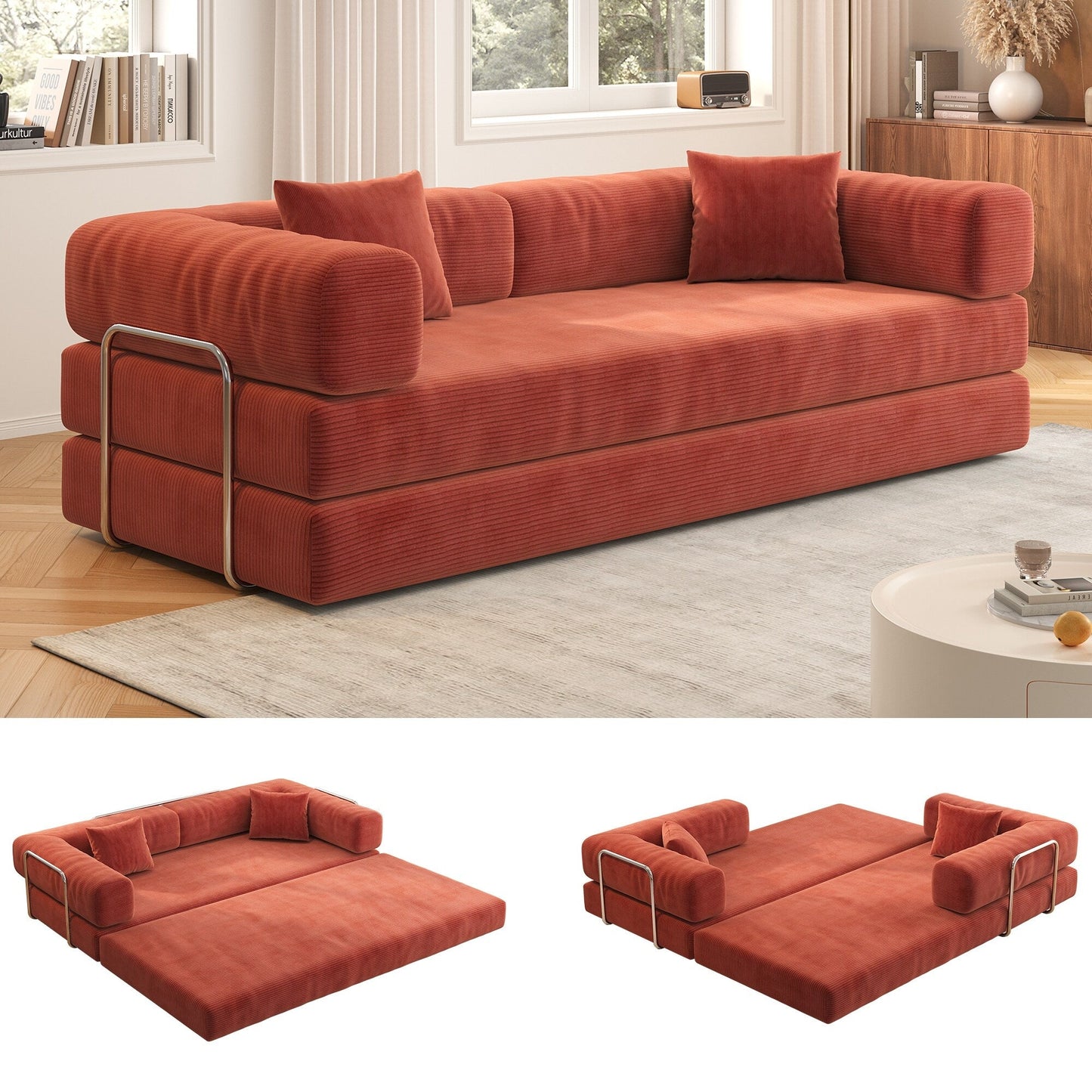 82.68 Foam 3-Seater Sofa Modular with Removable Backrest, 70cm Wide Seat, Washable Cover, Stainless Steel Frame