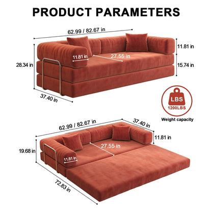 82.68 Foam 3-Seater Sofa Modular with Removable Backrest, 70cm Wide Seat, Washable Cover, Stainless Steel Frame