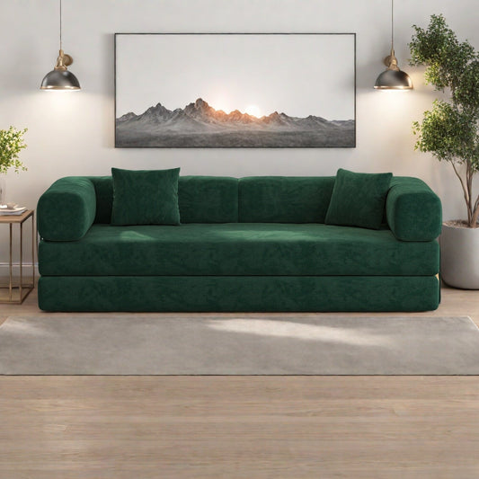 82.68 Foam 4-Seater Sleeper Sofa Convertible Pudding Block Sofa,for living room and bedroom