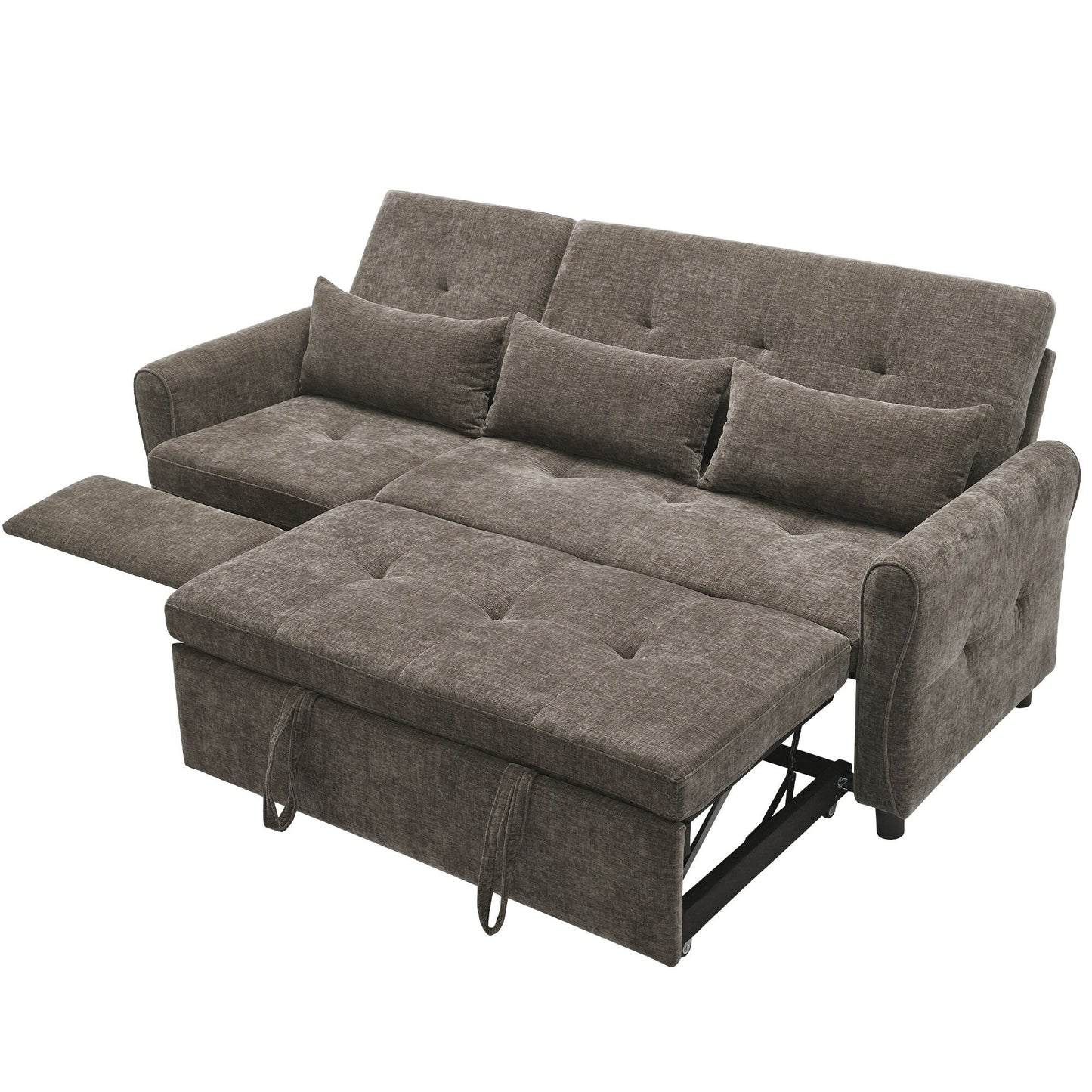 82 Chenille 2-in-1 Sofa Bed with Adjustable Backrest, Reversible Chaise, USB Charging Ports