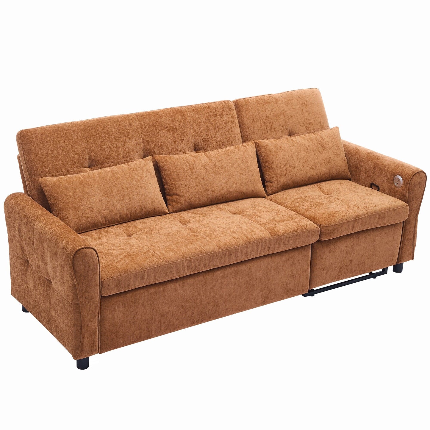82 Chenille 2-in-1 Sofa Bed with Adjustable Backrest, Reversible Chaise, USB Charging Ports