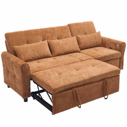 82 Chenille 2-in-1 Sofa Bed with Adjustable Backrest, Reversible Chaise, USB Charging Ports
