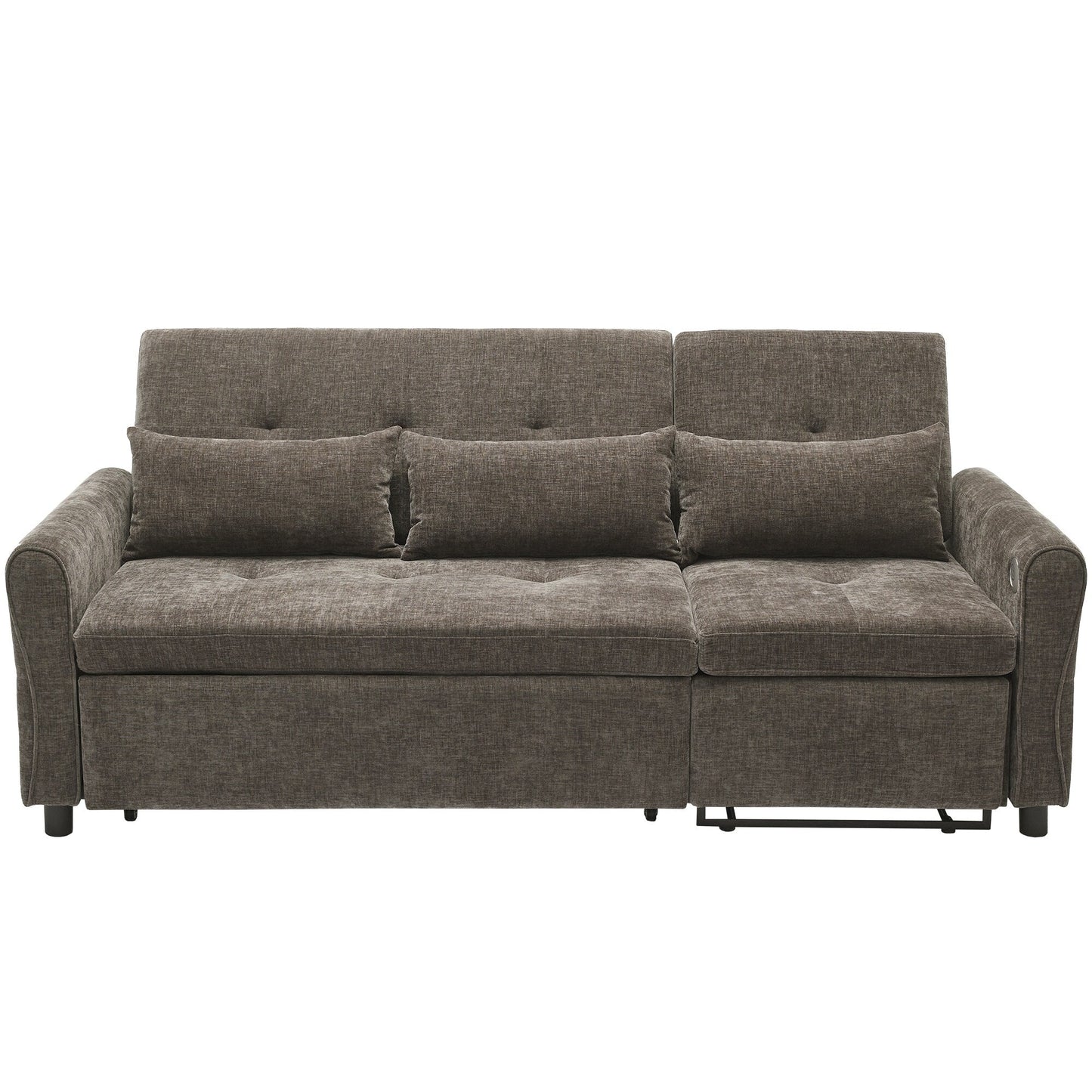 82 Chenille 2-in-1 Sofa Bed with Adjustable Backrest, Reversible Chaise, USB Charging Ports