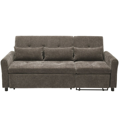 82 Chenille 2-in-1 Sofa Bed with Adjustable Backrest, Reversible Chaise, USB Charging Ports