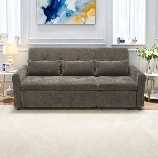82 Chenille 2-in-1 Sofa Bed with Adjustable Backrest, Reversible Chaise, USB Charging Ports