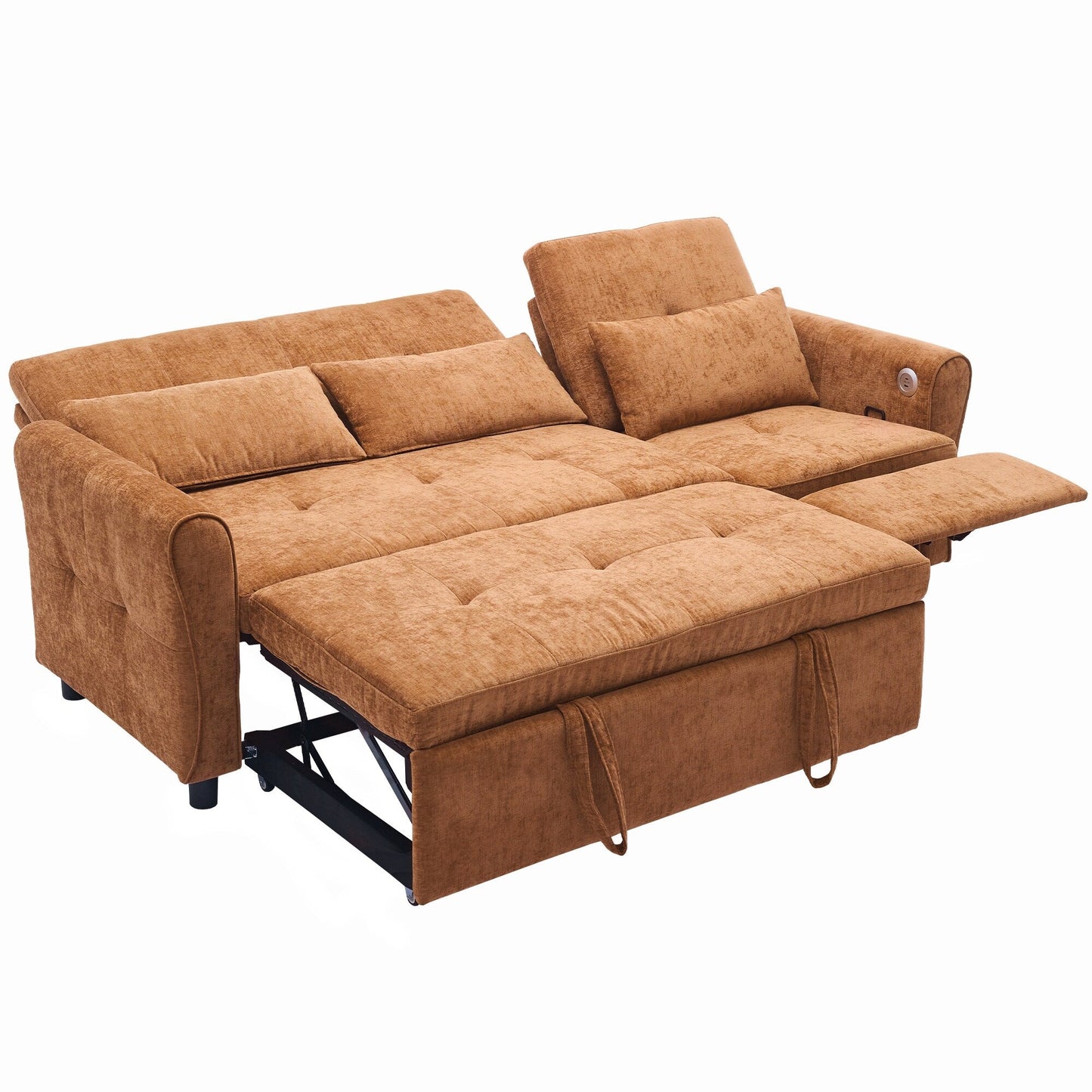 82 Chenille 2-in-1 Sofa Bed with Adjustable Backrest, Reversible Chaise, USB Charging Ports