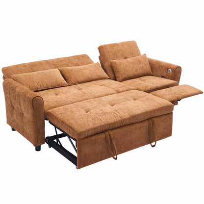 82 Chenille 2-in-1 Sofa Bed with Adjustable Backrest, Reversible Chaise, USB Charging Ports