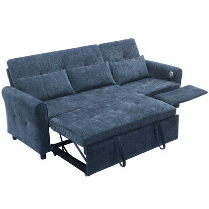 82 Chenille 2-in-1 Sofa Bed with Adjustable Backrest, Reversible Chaise, USB Charging Ports