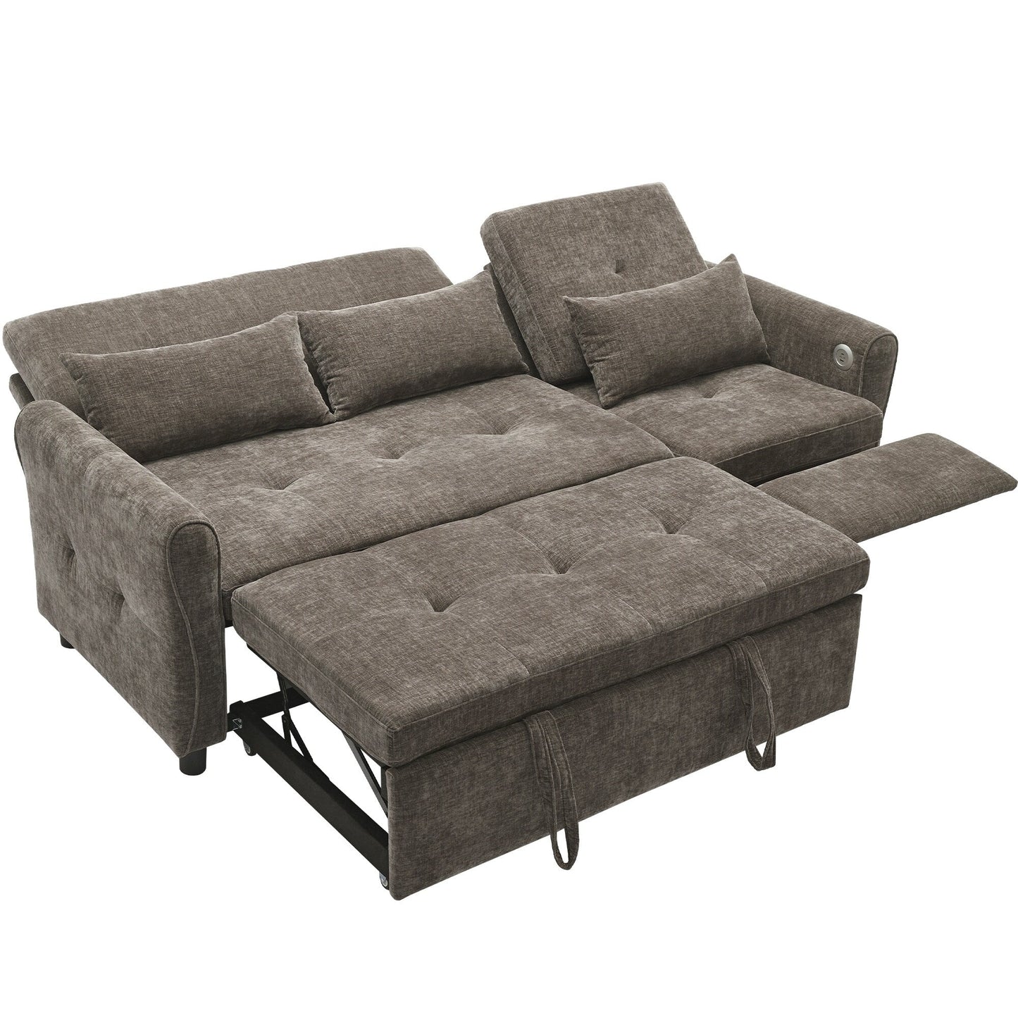 82 Chenille 2-in-1 Sofa Bed with Adjustable Backrest, Reversible Chaise, USB Charging Ports