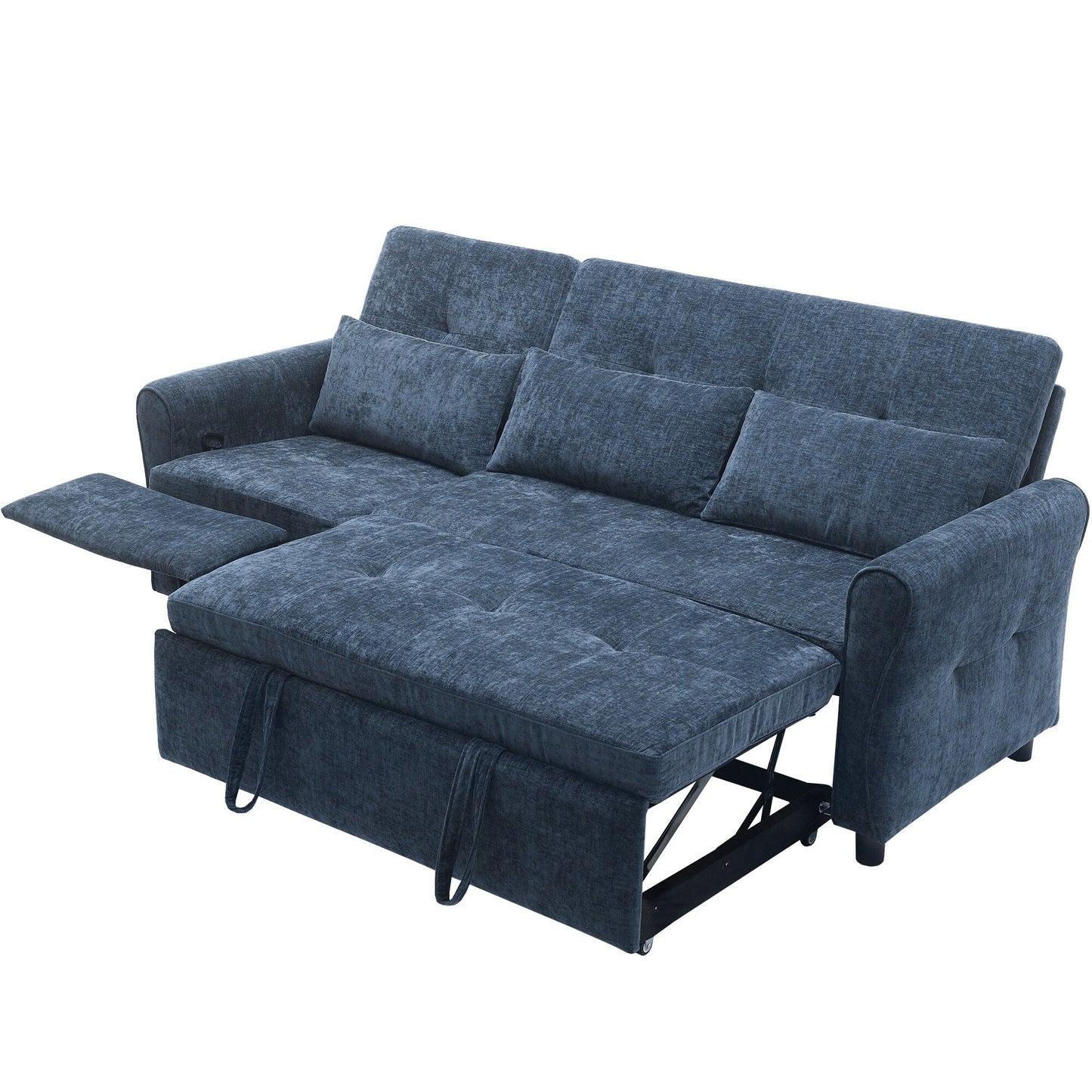 82 Chenille 2-in-1 Sofa Bed with Adjustable Backrest, Reversible Chaise, USB Charging Ports