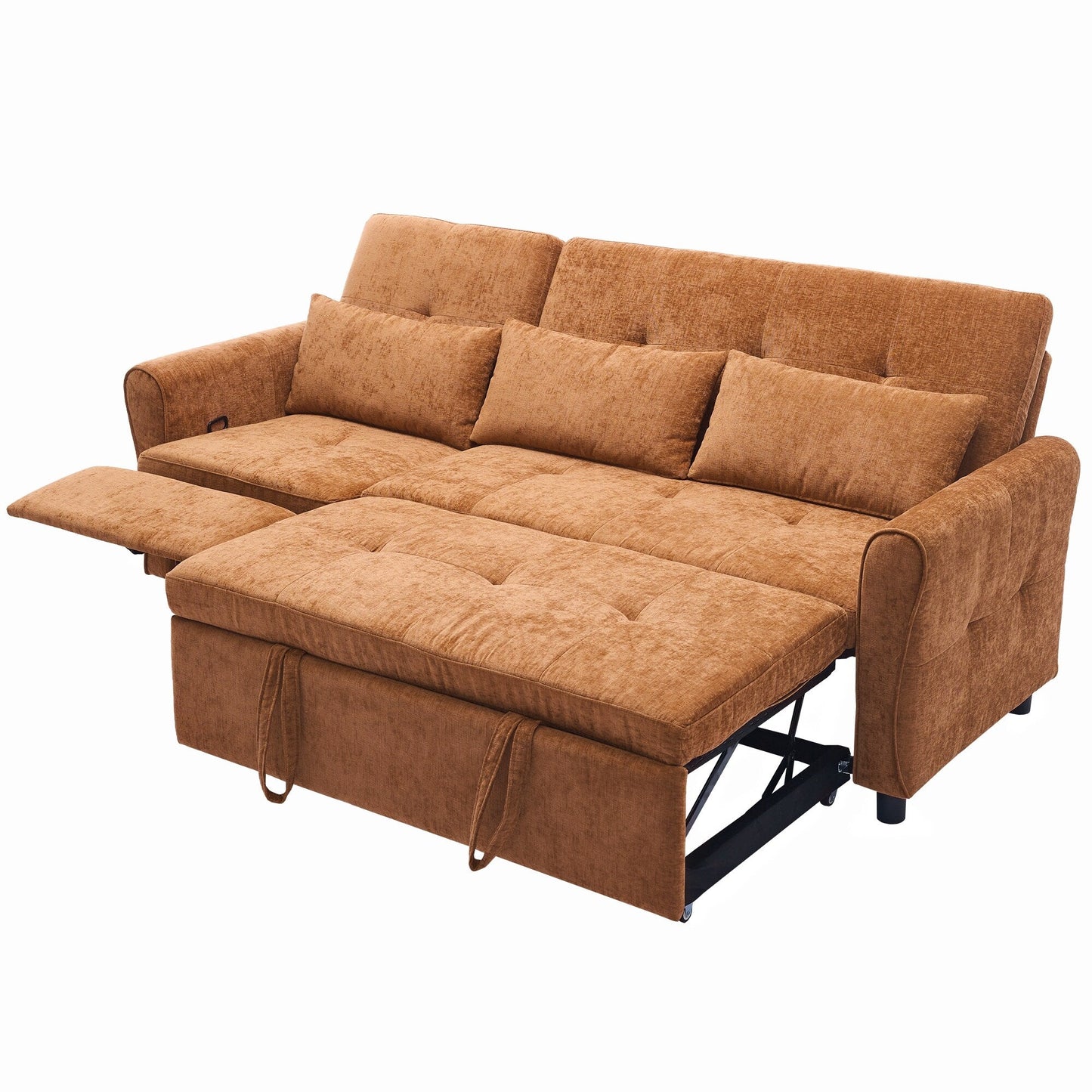 82 Chenille 2-in-1 Sofa Bed with Adjustable Backrest, Reversible Chaise, USB Charging Ports