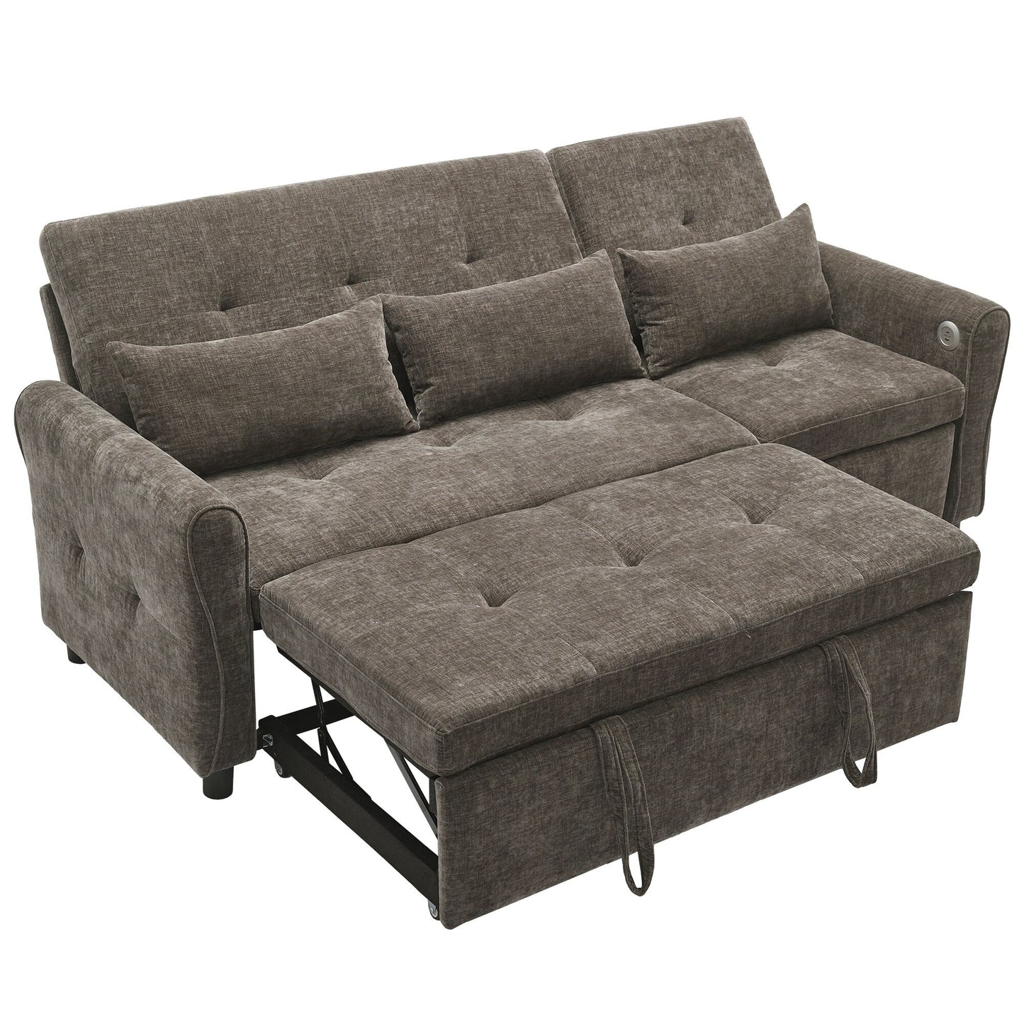 82 Chenille 2-in-1 Sofa Bed with Adjustable Backrest, Reversible Chaise, USB Charging Ports