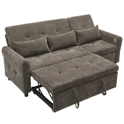 82 Chenille 2-in-1 Sofa Bed with Adjustable Backrest, Reversible Chaise, USB Charging Ports