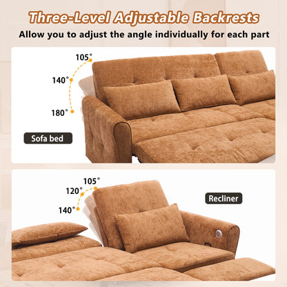 82 Chenille 2-in-1 Sofa Bed with Adjustable Backrest, Reversible Chaise, USB Charging Ports