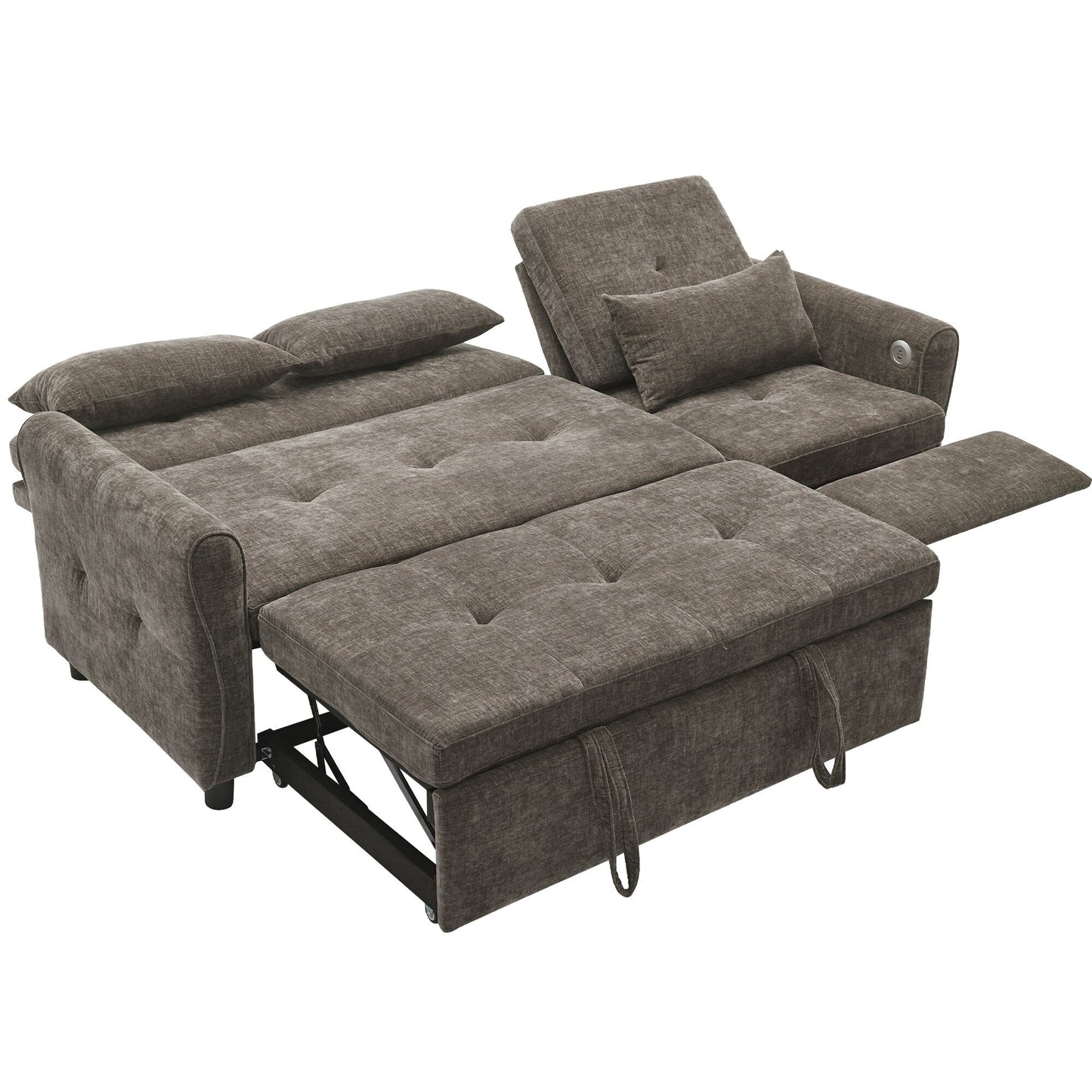 82 Chenille 2-in-1 Sofa Bed with Adjustable Backrest, Reversible Chaise, USB Charging Ports