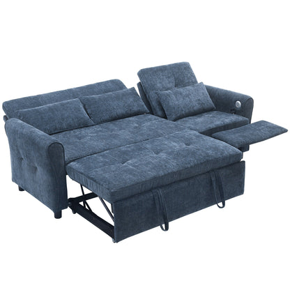 82 Chenille 2-in-1 Sofa Bed with Adjustable Backrest, Reversible Chaise, USB Charging Ports