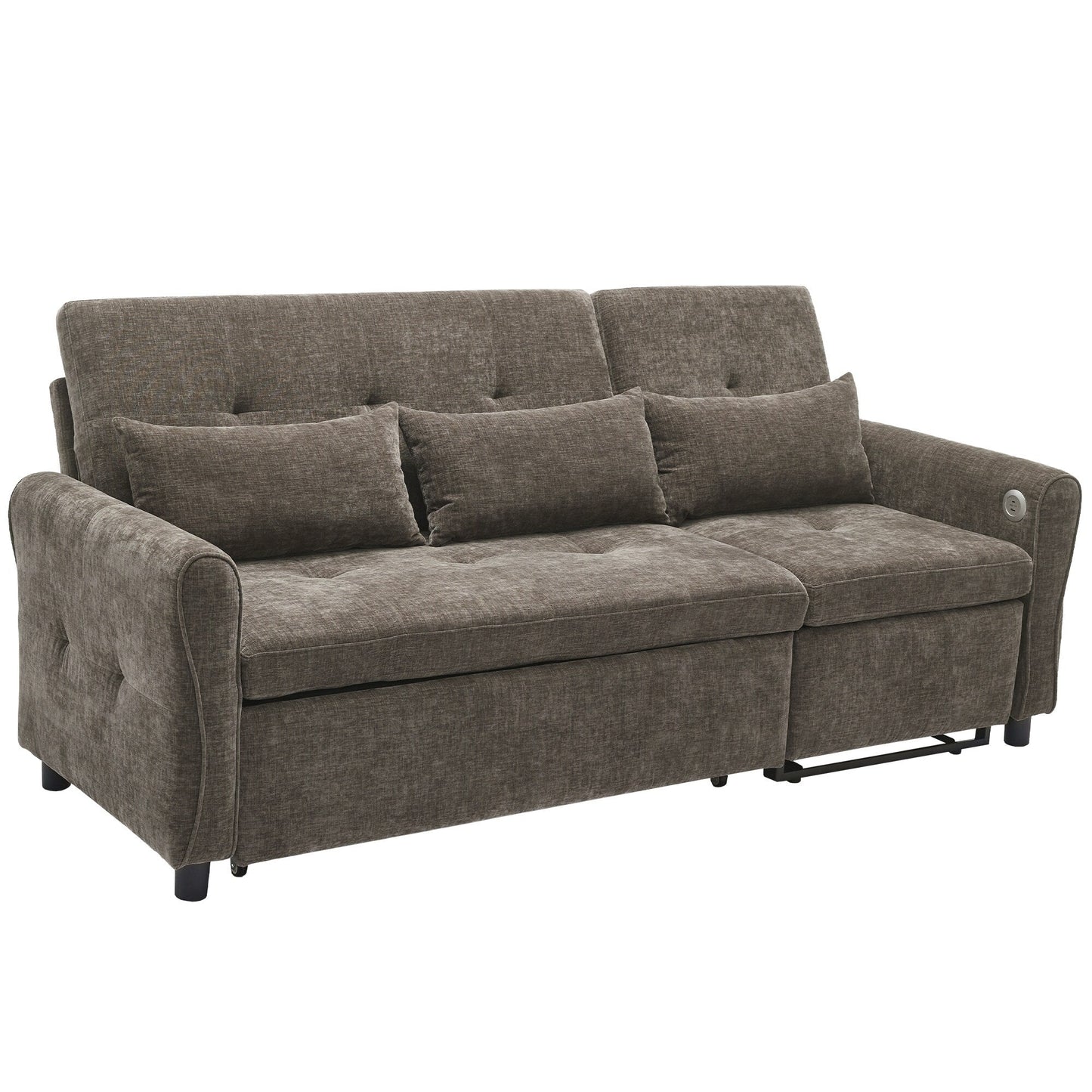 82 Chenille 2-in-1 Sofa Bed with Adjustable Backrest, Reversible Chaise, USB Charging Ports