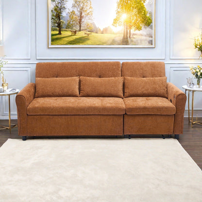 82 Chenille 2-in-1 Sofa Bed with Adjustable Backrest, Reversible Chaise, USB Charging Ports