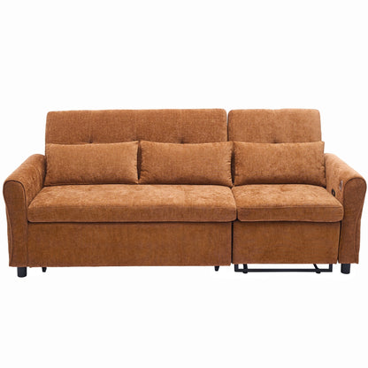 82 Chenille 2-in-1 Sofa Bed with Adjustable Backrest, Reversible Chaise, USB Charging Ports
