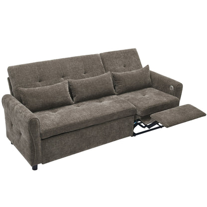 82 Chenille 2-in-1 Sofa Bed with Adjustable Backrest, Reversible Chaise, USB Charging Ports