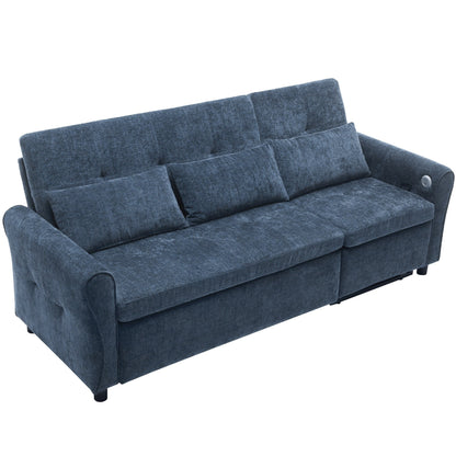 82 Chenille 2-in-1 Sofa Bed with Adjustable Backrest, Reversible Chaise, USB Charging Ports