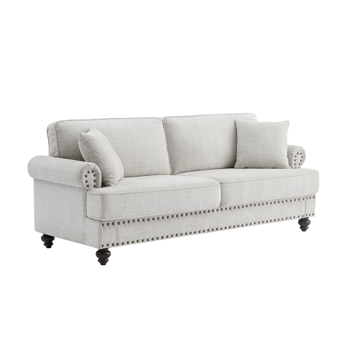 82 Chenille modern Upholstered Sofas 2 Seater Couches with Nails and Armrests (White)