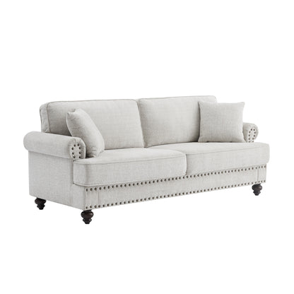 82 Chenille modern Upholstered Sofas 2 Seater Couches with Nails and Armrests (White)