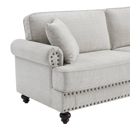 82 Chenille modern Upholstered Sofas 2 Seater Couches with Nails and Armrests (White)