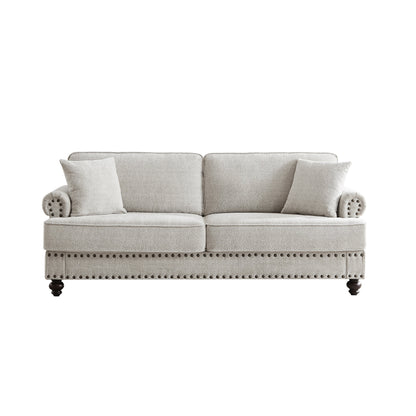 82 Chenille modern Upholstered Sofas 2 Seater Couches with Nails and Armrests (White)